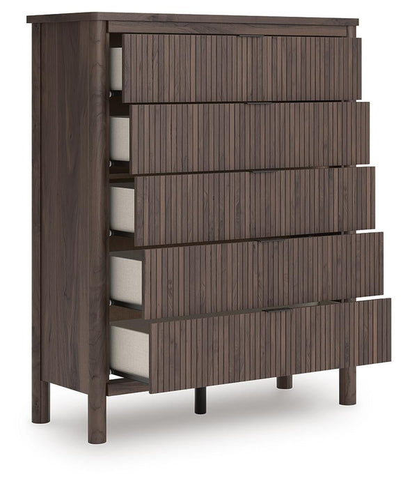 Pamytta Twin Upholstered Panel Bed, Dresser, Mirror, Chest and Nightstand