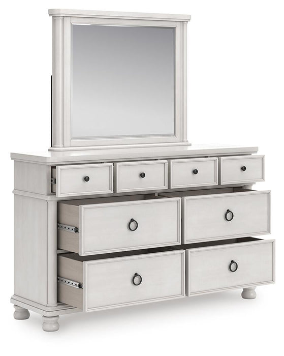 Rowlenstown California King Poster Bed, Dresser and Mirror