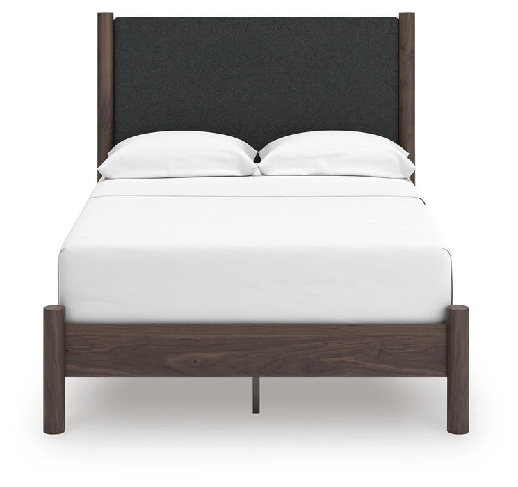 Cadmori Full Upholstered Panel Platform Bed, Dresser, Mirror and Nightstand