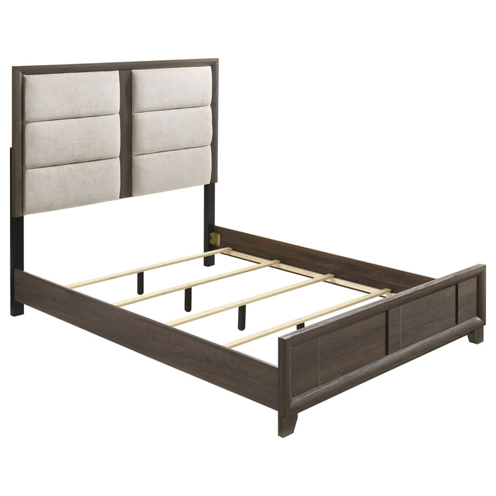 Farre Queen Upholstered Platform Panel Bed Dark Brown