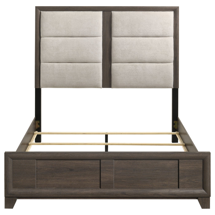 Farre Queen Upholstered Platform Panel Bed Dark Brown