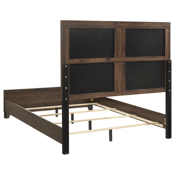 Farre Queen Upholstered Platform Panel Bed Dark Brown