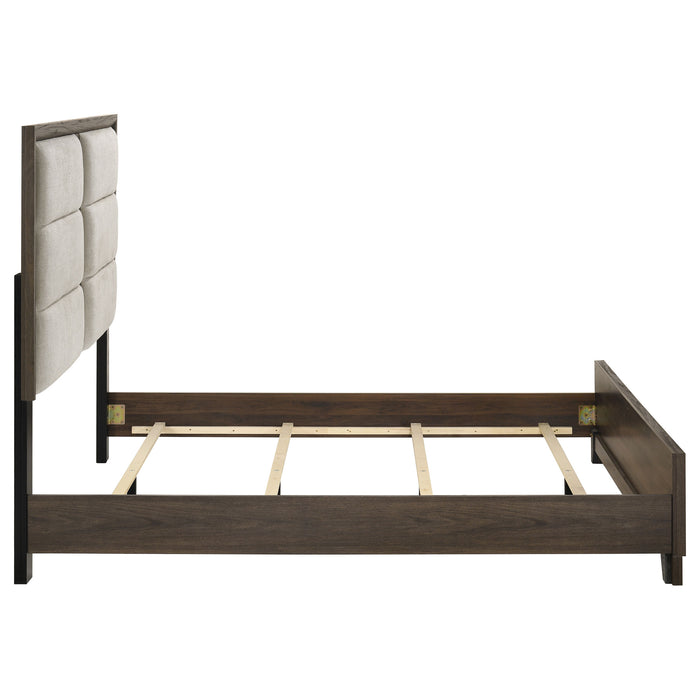 Farre Queen Upholstered Platform Panel Bed Dark Brown