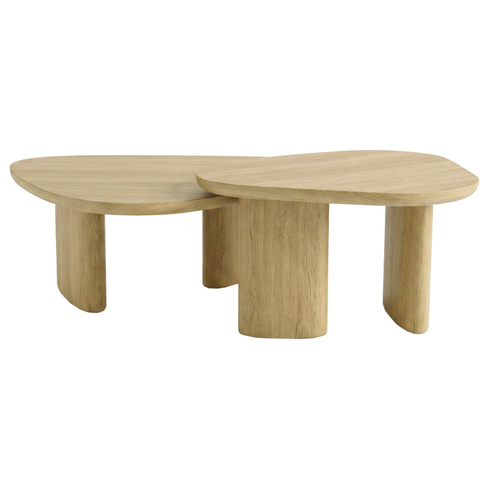 Arjona 2-Piece Triangular Nesting Coffee Table Set Honey Oak