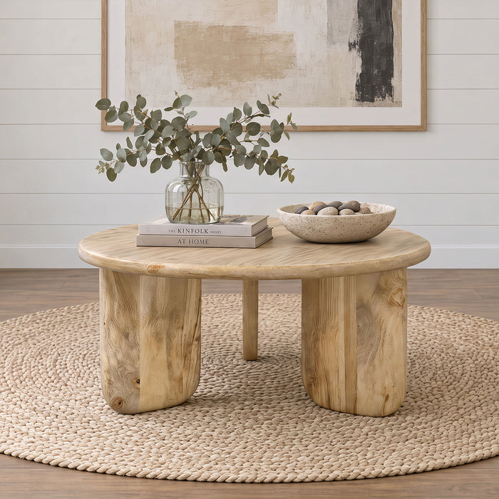 Dale Sculptural Round Solid Mango Wood Coffee Table Natural Mango