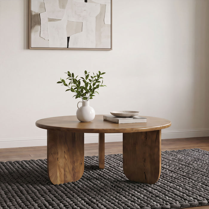 Dale Sculptural Round Solid Mango Wood Coffee Table Honey Mango