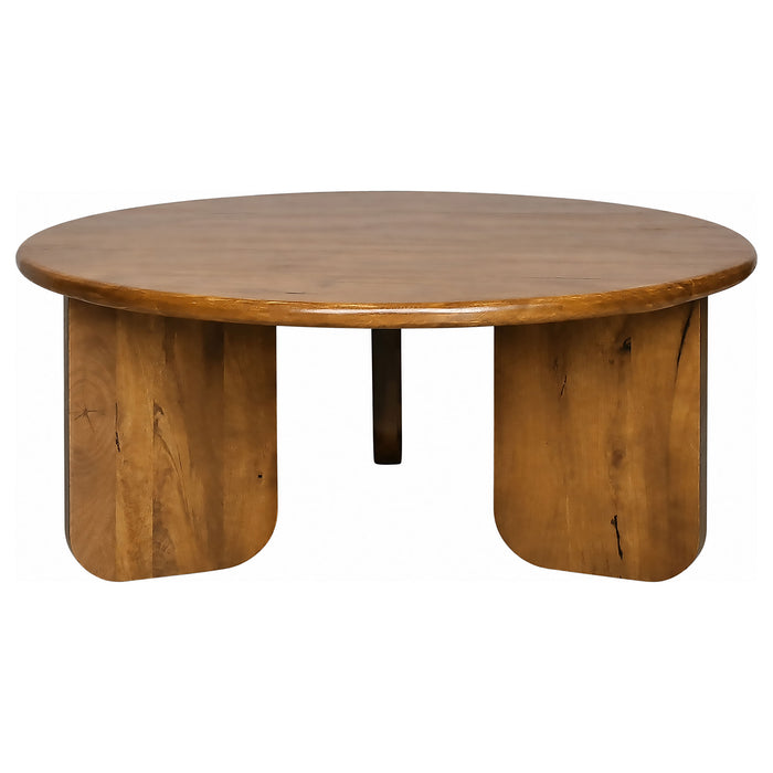 Dale 2-Piece Round Mango Wood Coffee and End Table Set Honey Mango