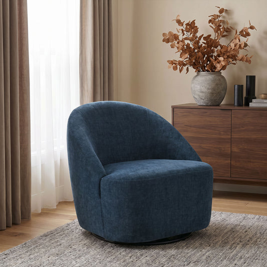 Leon Upholstered Barrel Swivel Accent Chair Navy