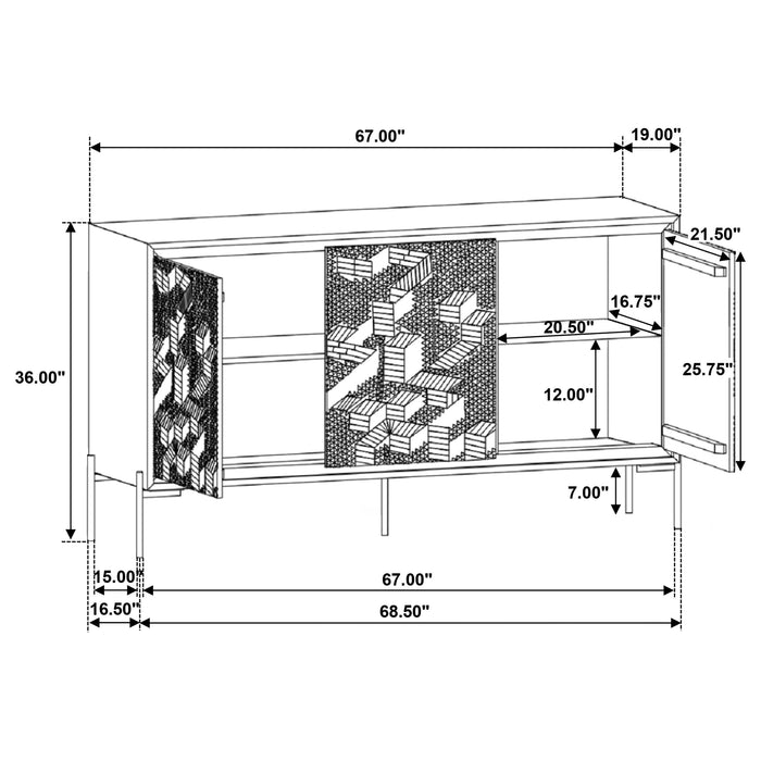 Krause 3-door Bone Inlay Accent Cabinet Grey and Black