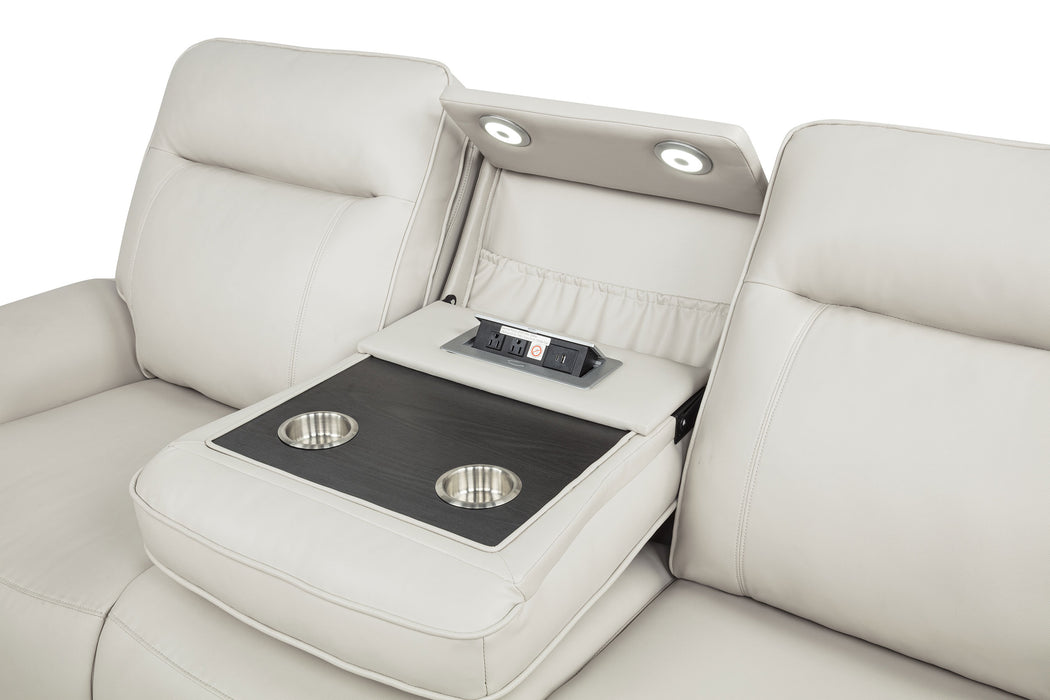 Rojas Dual Power Reclining Sofa with Drop-Down Console Greige
