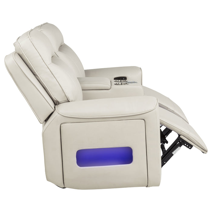 Rojas Dual Power Reclining Loveseat with Bluetooth Speakers Greige
