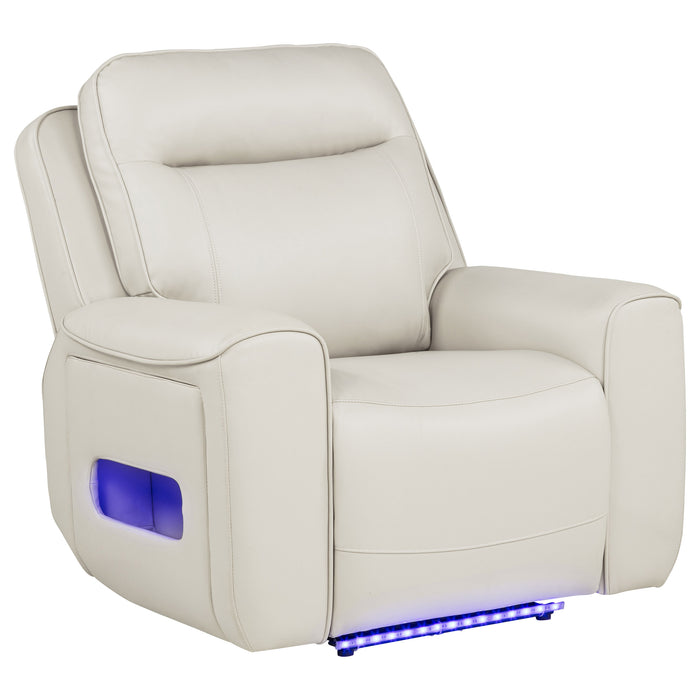 Rojas Dual Power Recliner with Cupholder Storage and LED Lighting Greige