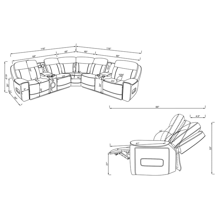 Rojas 3-Piece Dual Power L-Shaped Sectional Sofa with Bluetooth Black