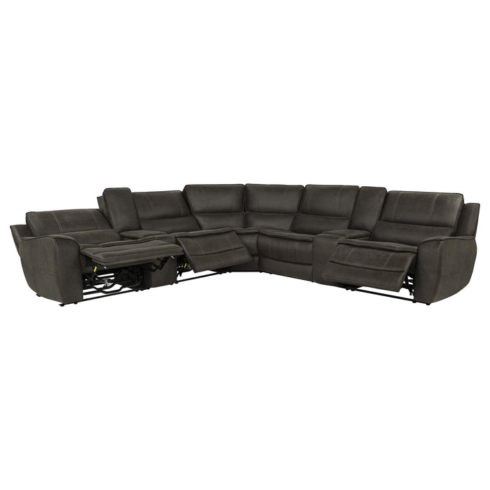 Marcell 7-Piece L-Shaped Power Reclining Sectional with Dual Consoles Grey