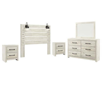 Cambeck  Panel Headboard With Mirrored Dresser And 2 Nightstands
