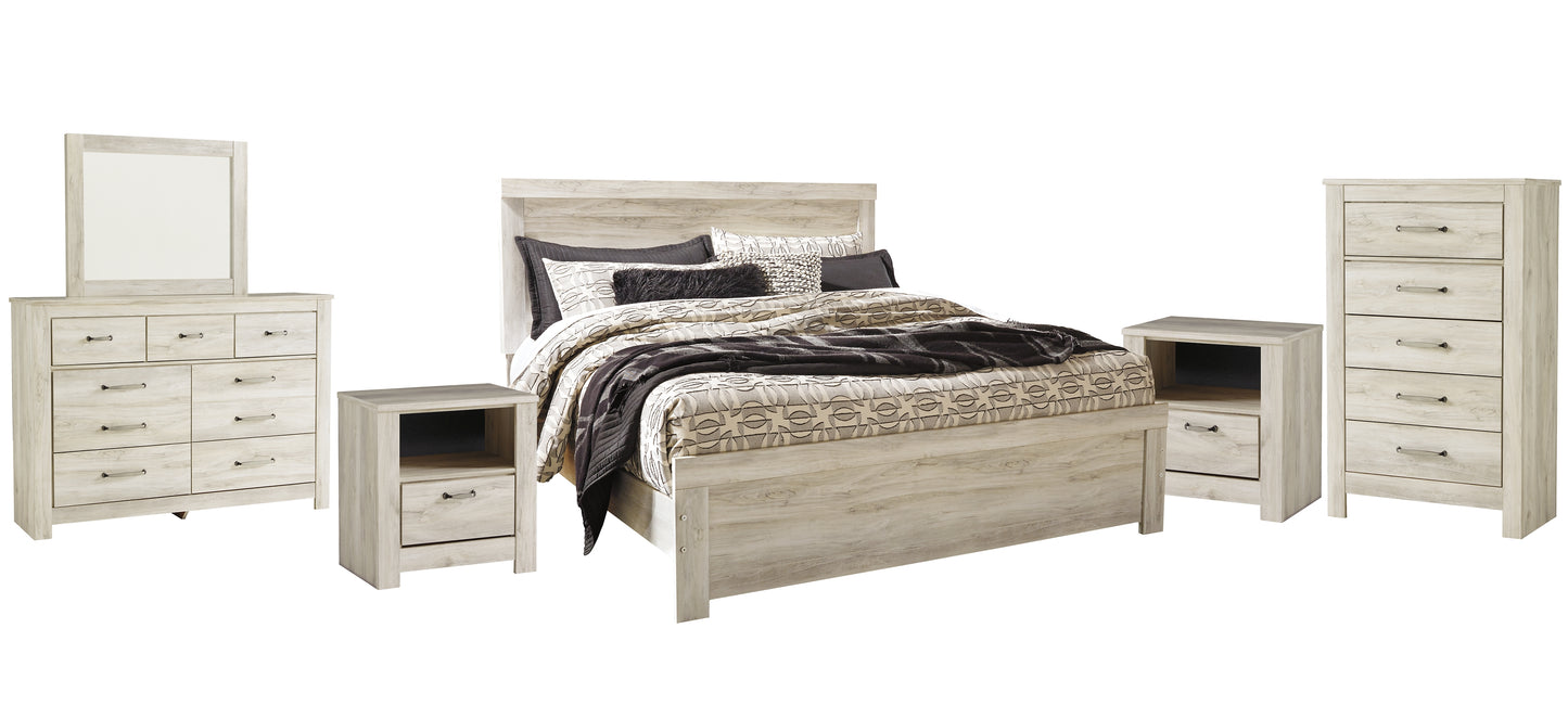 Bellaby Queen Panel Bed with Mirrored Dresser, Chest and 2 Nightstands