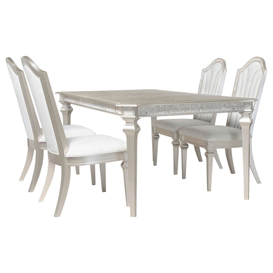Evangeline 5-piece Dining Table Set with Extension Leaf Ivory and Silver Oak