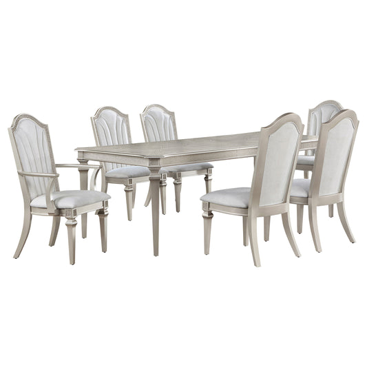 Evangeline 7-piece Dining Table Set with Extension Leaf Ivory and Silver Oak