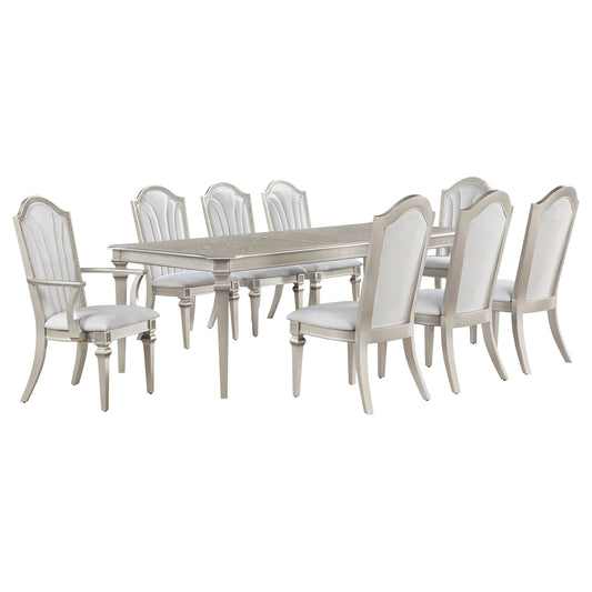 Evangeline 9-piece Dining Table Set with Extension Leaf Ivory and Silver Oak