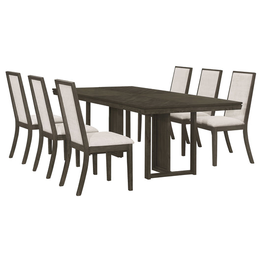 Kelly 7-piece Rectangular Dining Table Set Beige and Dark Grey