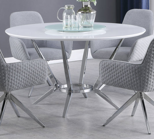 Abby Round Dining Table with Lazy Susan White and Chrome