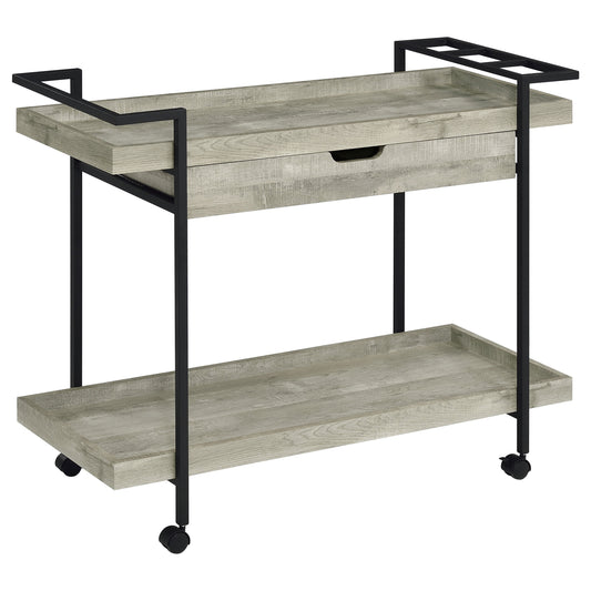 Ventura 2-tier Bar Cart with Storage Drawer Grey Driftwood