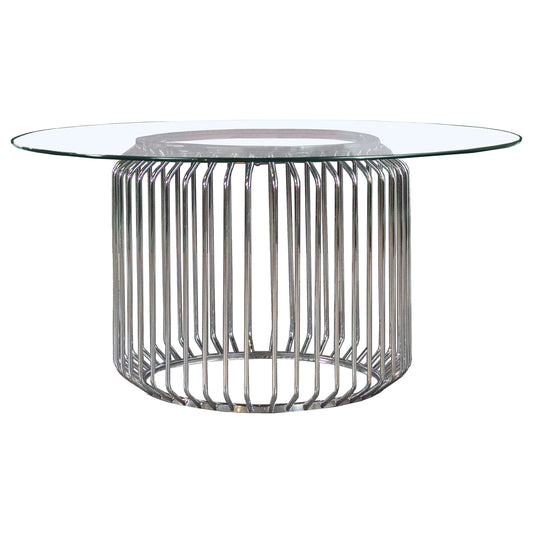 Veena 60" Round Glass Top Dining Table Clear and Chrome
