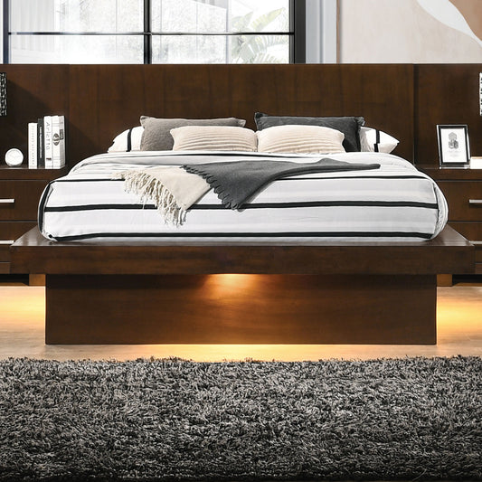 Jessica Wood Eastern King LED Panel Bed Cappuccino