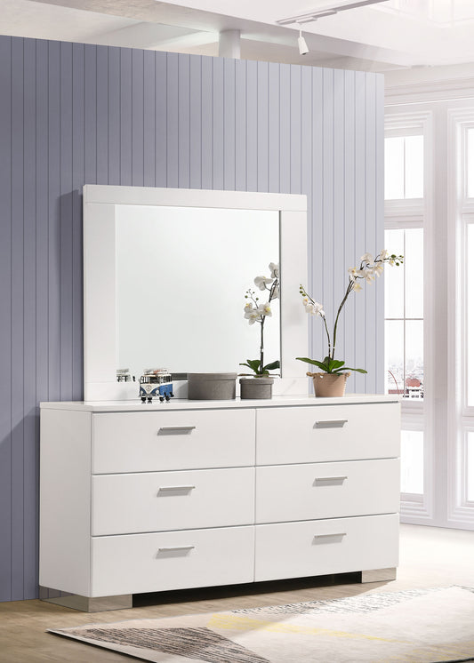 Felicity 6-drawer Dresser with Mirror Glossy White