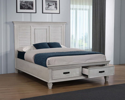 Franco California King Storage Panel Bed Distressed White