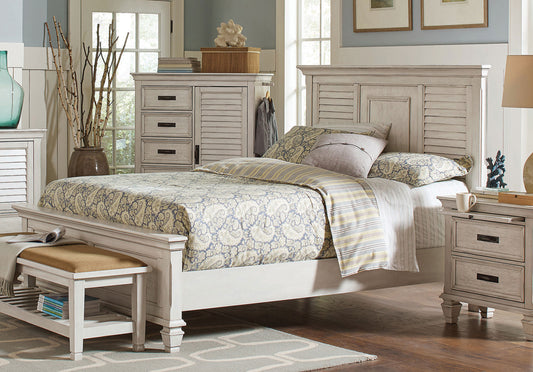 Franco Wood California King Panel Bed Distressed White