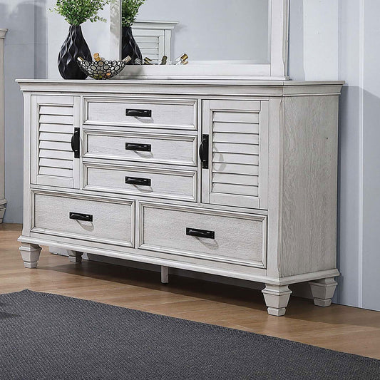 Franco 5-drawer Dresser Distressed White
