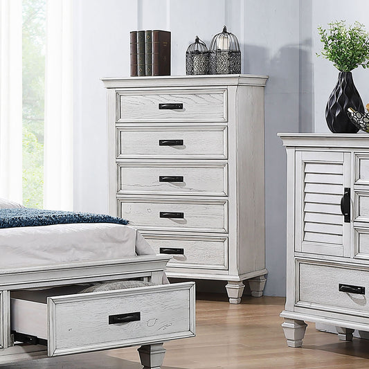 Franco 5-drawer Bedroom Chest Distressed White