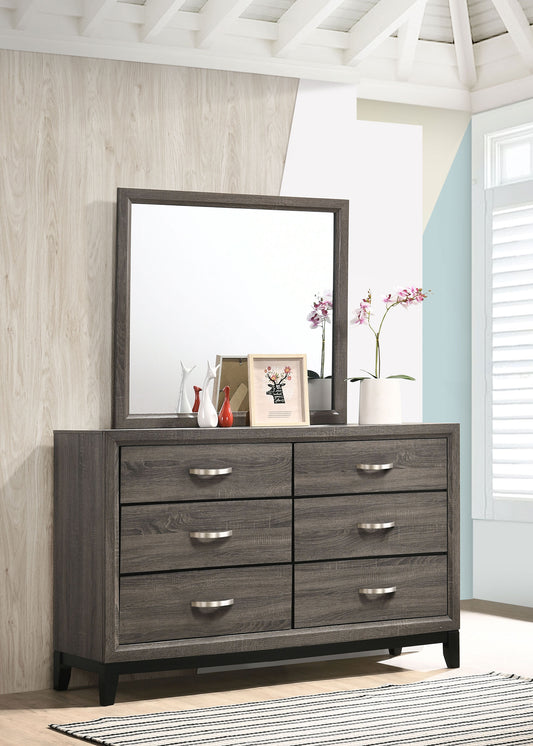 Watson 6-drawer Dresser with Mirror Grey Oak and Black