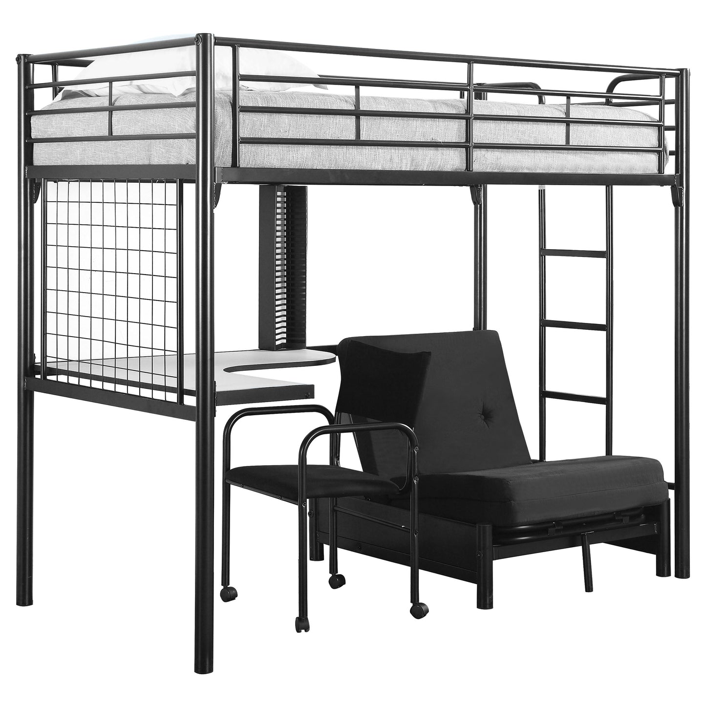 Jenner Twin Futon Workstation Loft Bed and Futon Pad Black