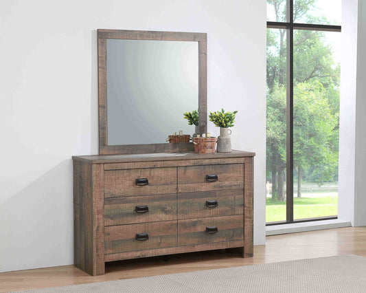 Frederick 6-drawer Dresser with Mirror Weathered Oak