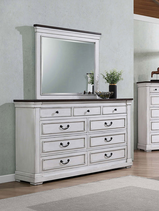 Hillcrest 9-drawer Dresser with Mirror Distressed White
