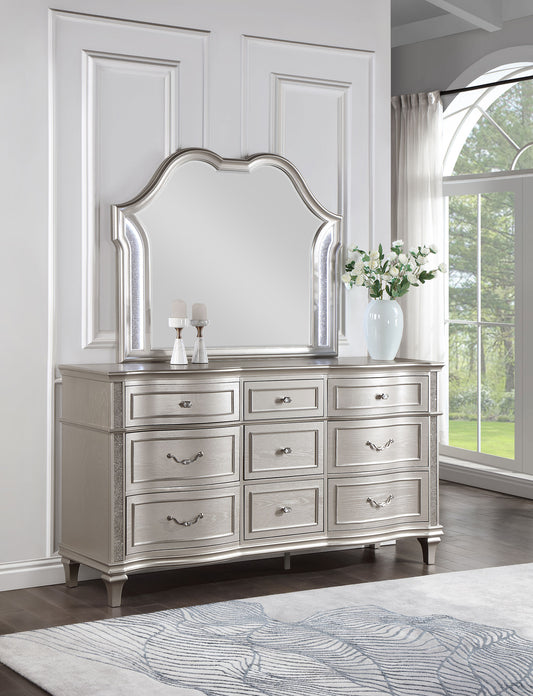 Evangeline 9-drawer Dresser with Mirror Silver Oak