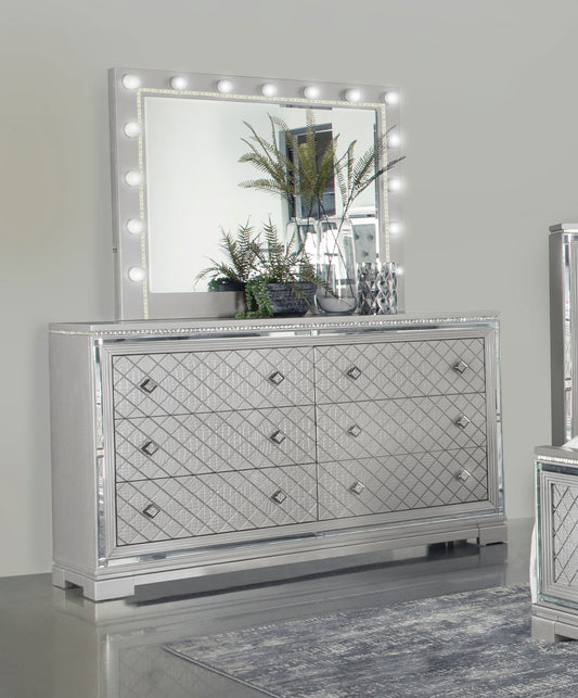 Eleanor Rectangular 6-drawer Dresser with Mirror Metallic