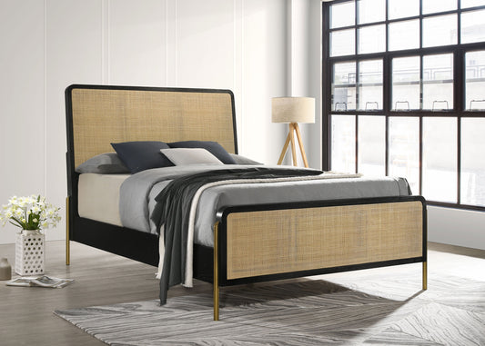 Arini Rattan Eastern King Panel Bed Black and Natural