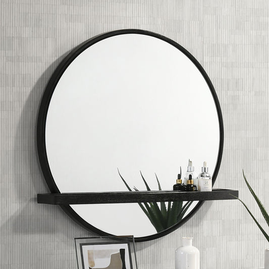 Arini Round Vanity Wall Mirror with Shelf Black