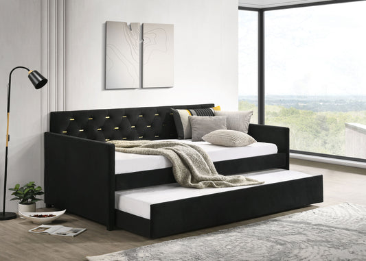 Kendall Upholstered Tufted Twin Daybed with Trundle Black