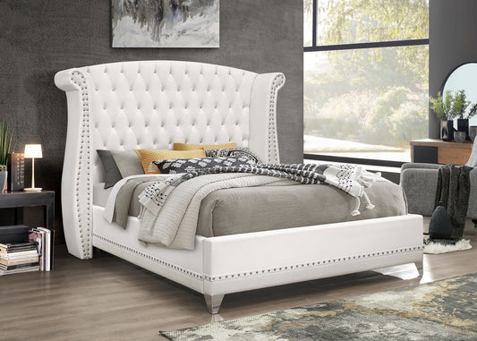 Barzini Upholstered Eastern King Wingback Bed White