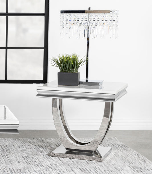Kerwin Square Stone Top End Table White and Chrome