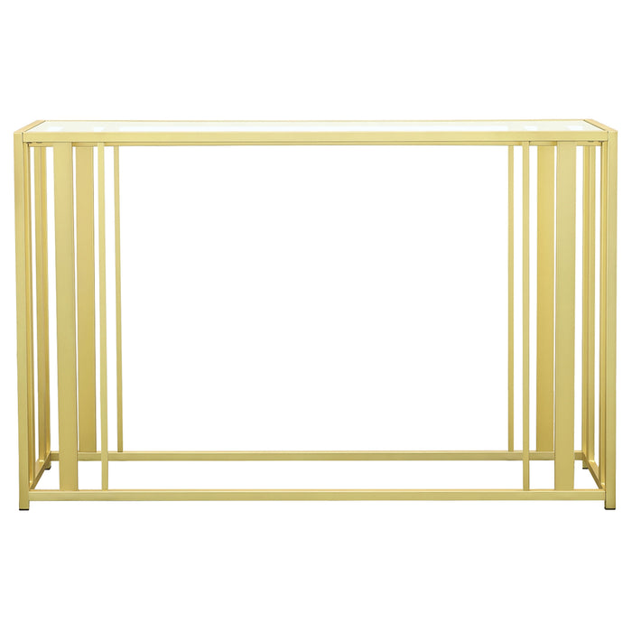 Adri Glass Top Entryway Console Table Matte Brass