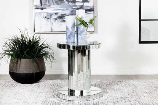 Dorielle Round Mirrored Acrylic Crystal Side Table Silver