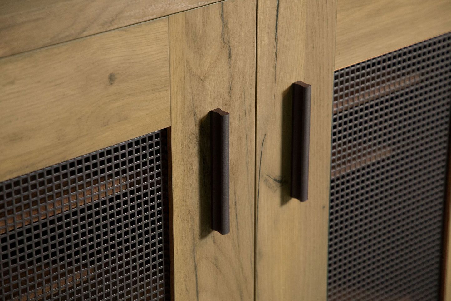 Bristol Metal Mesh Door Accent Cabinet Golden Oak